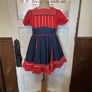 1970’s Handmade Dress Kids Navy and Red Party Dress Costume